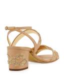 Melody Embellished Leather Sandal, Beige