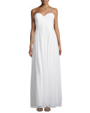 Strapless Ruched-Bodice Gown, White Lily