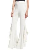 Classic Crepe Side-Ruffle Pants, Ivory