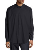 Woven Concealed-Placket Shirt with Zip Pocket, Navy