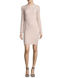Long-Sleeve Jacquard Eyelet Mini Dress, Blush