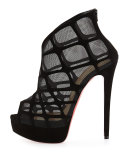 Altarakna Mesh-Caged Red Sole Bootie, Black