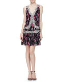 Floral-Print Lace-Trimmed Flounce Dress