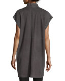 Cap-Sleeve Suede Vest, Cinder 