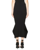Origami Ruffled-Hem Midi Skirt, Black