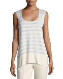 Striped Linen-Blend Melange Sequin Tank, Multi