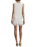 Sleeveless Sheer-Stripe Popover Dress, White