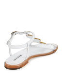 Fonga Circle Leather Flat Thong Sandal, White