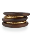 5-Piece 22K Gold-Plate & Ebony Wood Bangle Set
