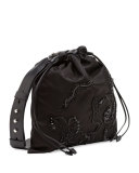 Small Beaded Nylon Drawstring Pouch, Black (Nero) 