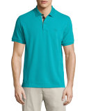 Check-Placket Piqué Polo Shirt, Aqua Green