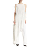 Asymmetric Boat-Neck Sleeveless Top, Ivory