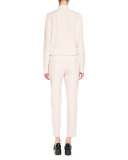 Button-Front Tie-Waist Blouse, Flesh