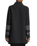 Fringe-Trimmed Striped Wool-Blend Wrap, Charcoal Stripe