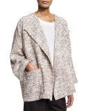 Long-Sleeve Open-Front Coat, Ivory
