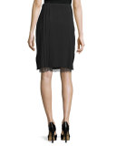 Lace-Underlay Pleated Pencil Skirt, Black