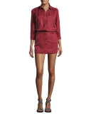 3/4-Sleeve Tunic Dress, Burgundy
