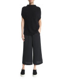 Wide-Leg Cropped Pants, Black