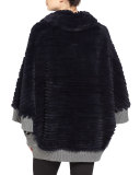 Ribbed Rabbit Fur Poncho, Navy