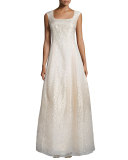 Metallic Dot Cap-Sleeve Gown, Champagne  