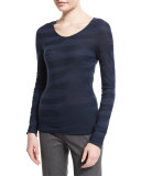 Long-Sleeve Zebra-Stripe Tee, Indigo Blue