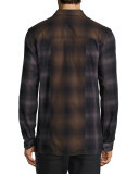 Gradient Plaid Large-Pocket Shirt, Brown