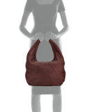 Cervo Large Leather Hobo Bag, Wine
