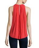 Paris Jewel-Neck Pleated Top
