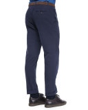 Flat-Front Cotton Pants, Navy