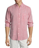 Linen Long-Sleeve Oxford Shirt, Nova Red