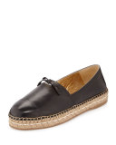 Leather Cap-Toe Flat Espadrille, Black (Nero)