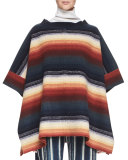 Horizontal-Striped Silk Poncho, Blue/Rust
