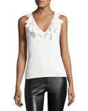 Cantaire Ruffle V-Neck Tank Top, Ivory