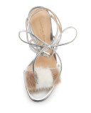 Mink-Fur Crisscross Sandal, Silver/Praline