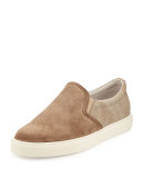 Suede & Canvas Skate Sneaker, Beige