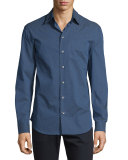 Micro Tick-Print Woven Sport Shirt, Navy/White