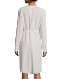 Long-Sleeve Peggy Silk Shirtdress, Putty
