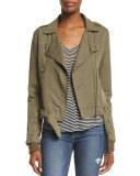 Marjorie Zip-Front Belted Jacket, Desert Olive
