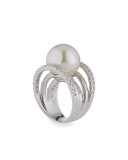 Pavé Split-Shank Simulated Pearl Ring, Size 7