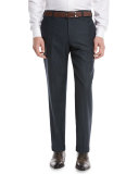 Parker Flat-Front Sharkskin Trousers, Navy