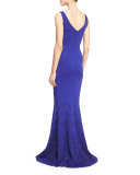 Embellished Knit V-Neck Gown, Indigo