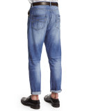 Five-Pocket Distressed Denim Jeans, Light Wash