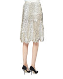 High-Waist Embellished Skirt, Silver
