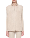 Mock-Neck Zip-Front Cashmere Tabard Vest, Steppe