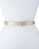 Reversible Leather Logo Belt, Gold/Silver