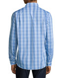 Ombre-Plaid Long-Sleeve Sport Shirt, Blue Pattern