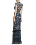 Butterfly Garden Embellished Maxi Dress, Bleach Indigo