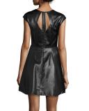Cap-Sleeve Metallic Jersey Fit-and-Flare Dress, Black