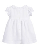 Cap-Sleeve Pleated Linen Dress, White, Size 3-9 Months