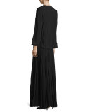 Wide-Leg Plisse Pants, Black